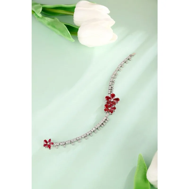 Ruihe Custom Luxury 925 Silver 8.6ct Pear Shape Lab Grown Ruby Simulated Diamond Bracelet for Women Daily Wedding Jewelry Gift