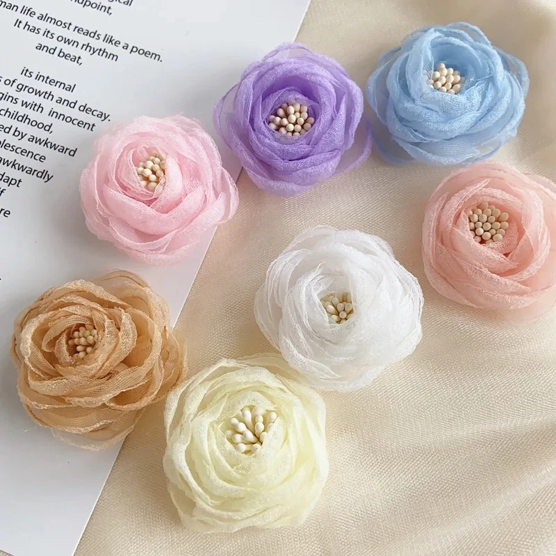 Burned Rosette For Diy Accessories Flat Back 2.0 Inch Rose Flower Accessories For Wedding Hats Shoes Brooches Home Decoration