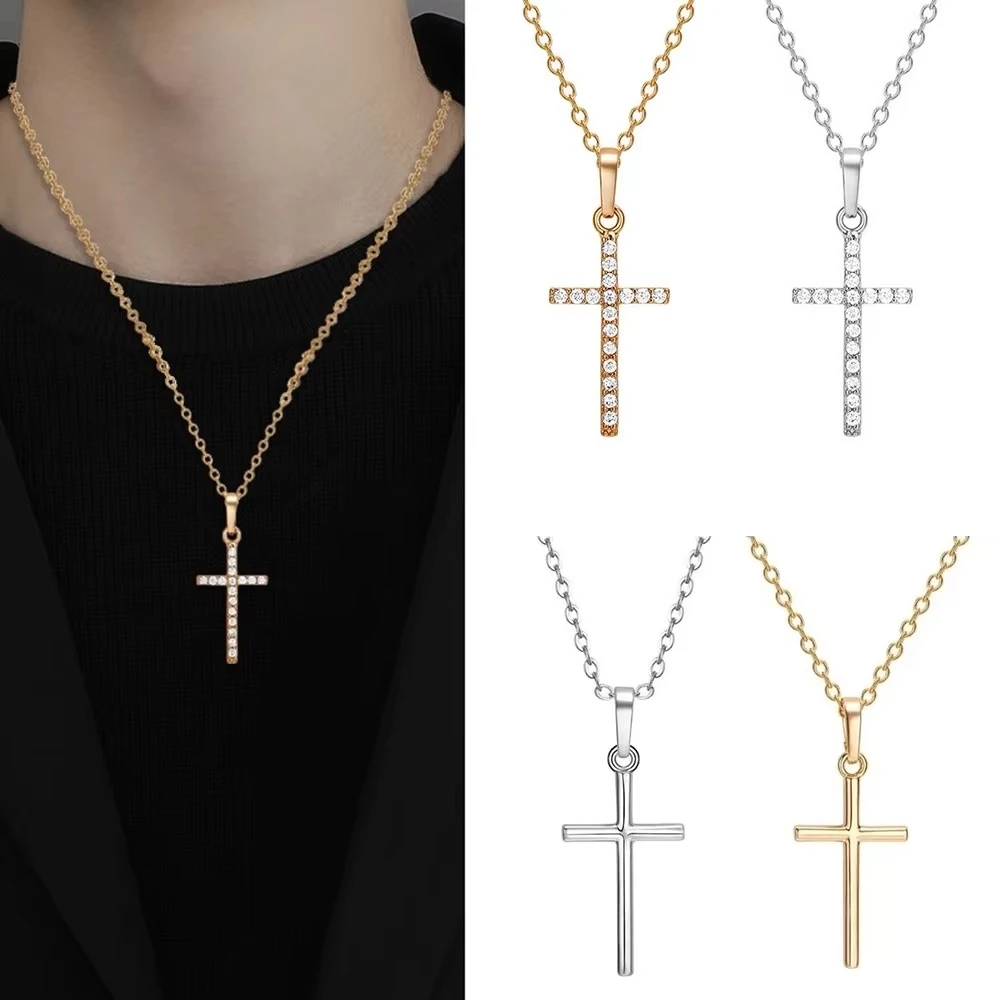 Fashion Zircon Cross Pendants Dropshipping Golden Silver Color Crystal Jesus Cross Pendant Necklace Jewelry for Men/Women Gift