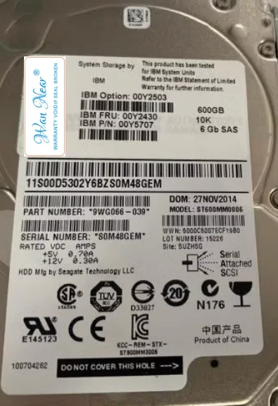 

For 00Y2430 600GB 00Y2503 10K SAS 2.5 6Gb SAS V3700 HDD