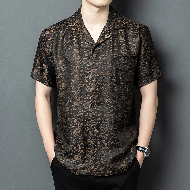 

Premium Silk Viscose Blend Shirts For Men Short Sleeve Loose Fit Summer High Quality Smooth Comfortable Casual Camisas De Hombre