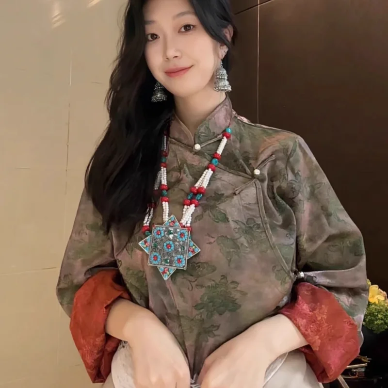 

Китайская традиционная женская тибетская рубашка с воротником-стойкой, одежда Xizang