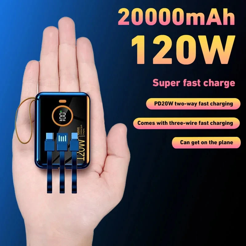 100000 Портативный внешний аккумулятор большой емкости 120 Вт, мини-Powerbank с двусторонней быстрой зарядкой для iPhone Samsung ﻿ 2025