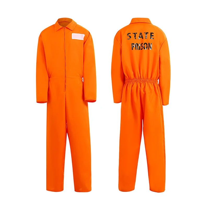 

Unisex Prisoner Costume Orange Jailbird Convict Outfit Adult Men's Halloween Fancy Dress Up Prison Uniform Cosplay Jumpsuit