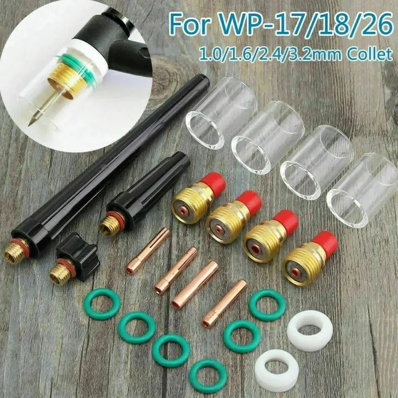 AC88 23Pcs TIG Welding Stubby Gas Lens #10 for Pyrex Cup Kit for WP-17/18/26 Torch Welding Supplies