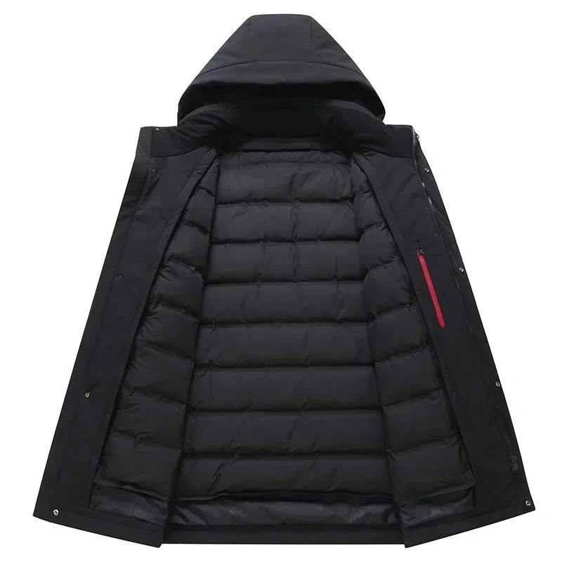 Middle-aged Men Down Jacket Winter High Quality Brand Liner Detachable White Duck Coat Hooded Thick Warm Parkas