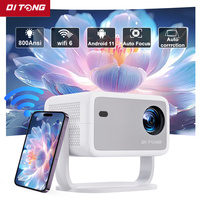DITONG 1080P 800ANSI 4K Android 11 360° HD Projector With Auto Keystone Correction Focus Wifi6 BT5.2 Portable Outdoor