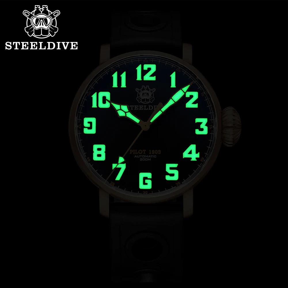 STEELDIVE SD1903S NH35 Diver Men's Automatic Watch 46.5mm CUSN8 Solid Bronze Case 20ATM C3 Luminous Sapphire Crystal Black Dial