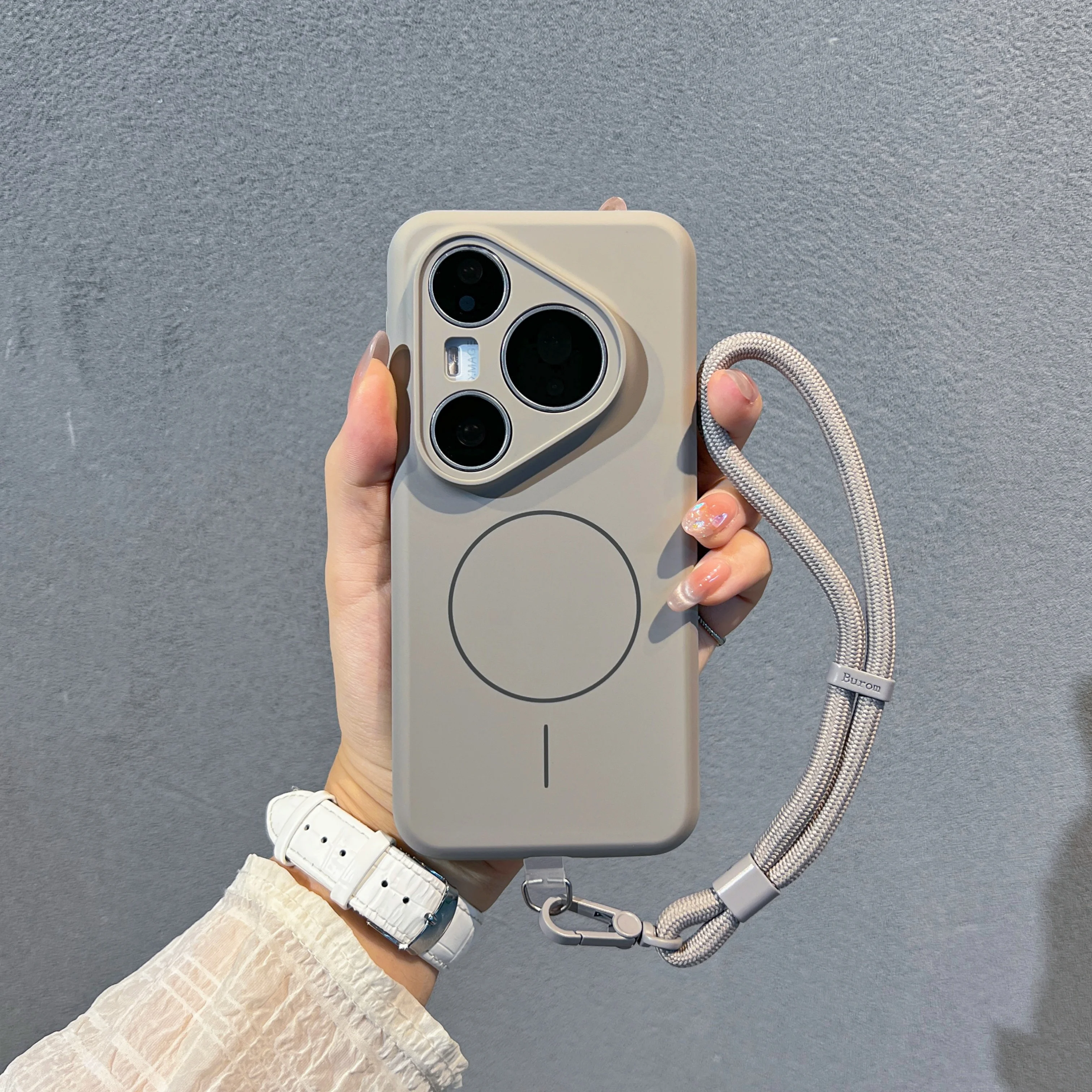 Wireless Charging Magnetic Liquid Silicone Case For Huawei Pura 80 Pro 70 Pro 90 Pro Max Lanyard, Fleece Camera Protection Cover