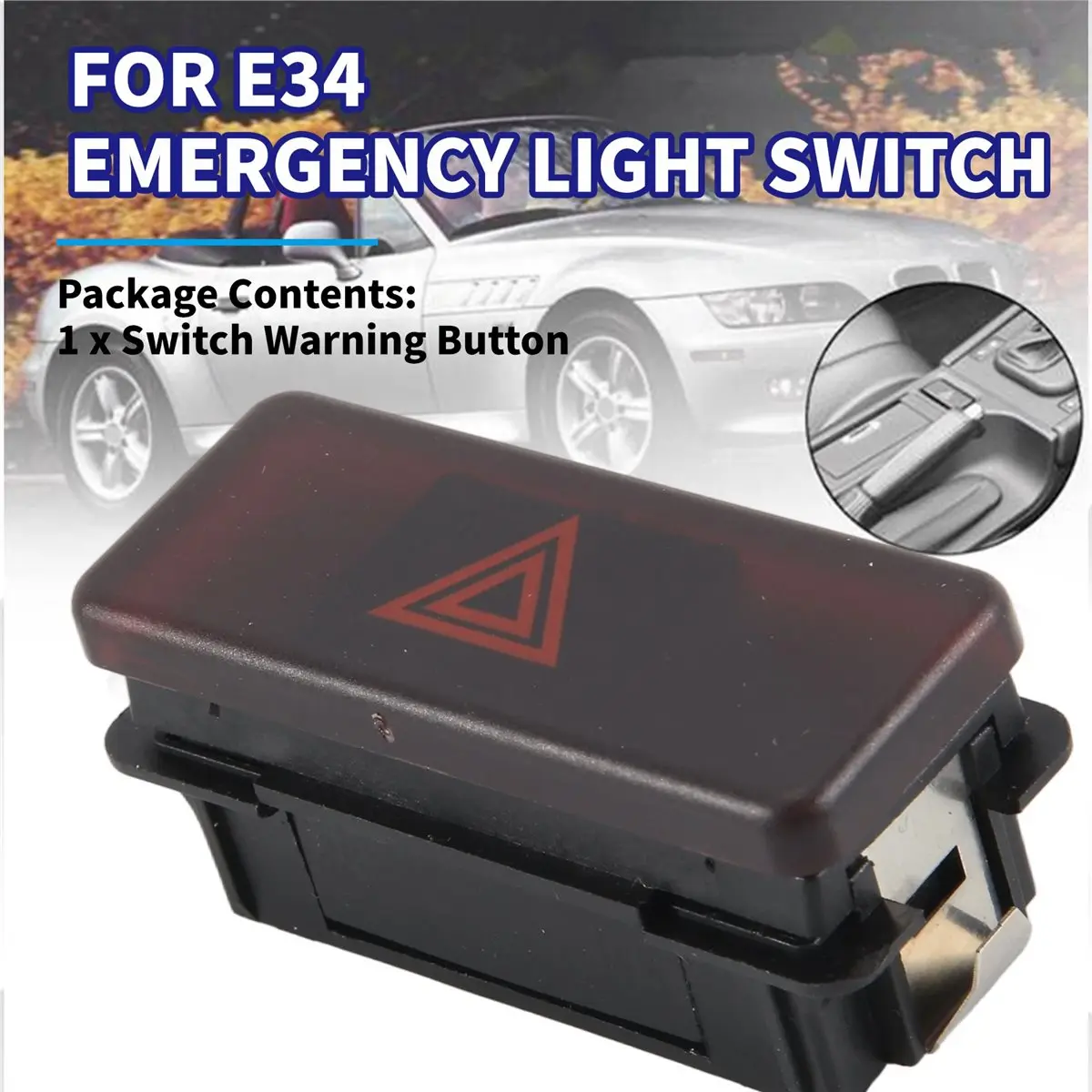 #54H  Switch Warning Button,Hazard Emergency Flasher Light Switch Warning Button for BMW E31 E32 (Black)