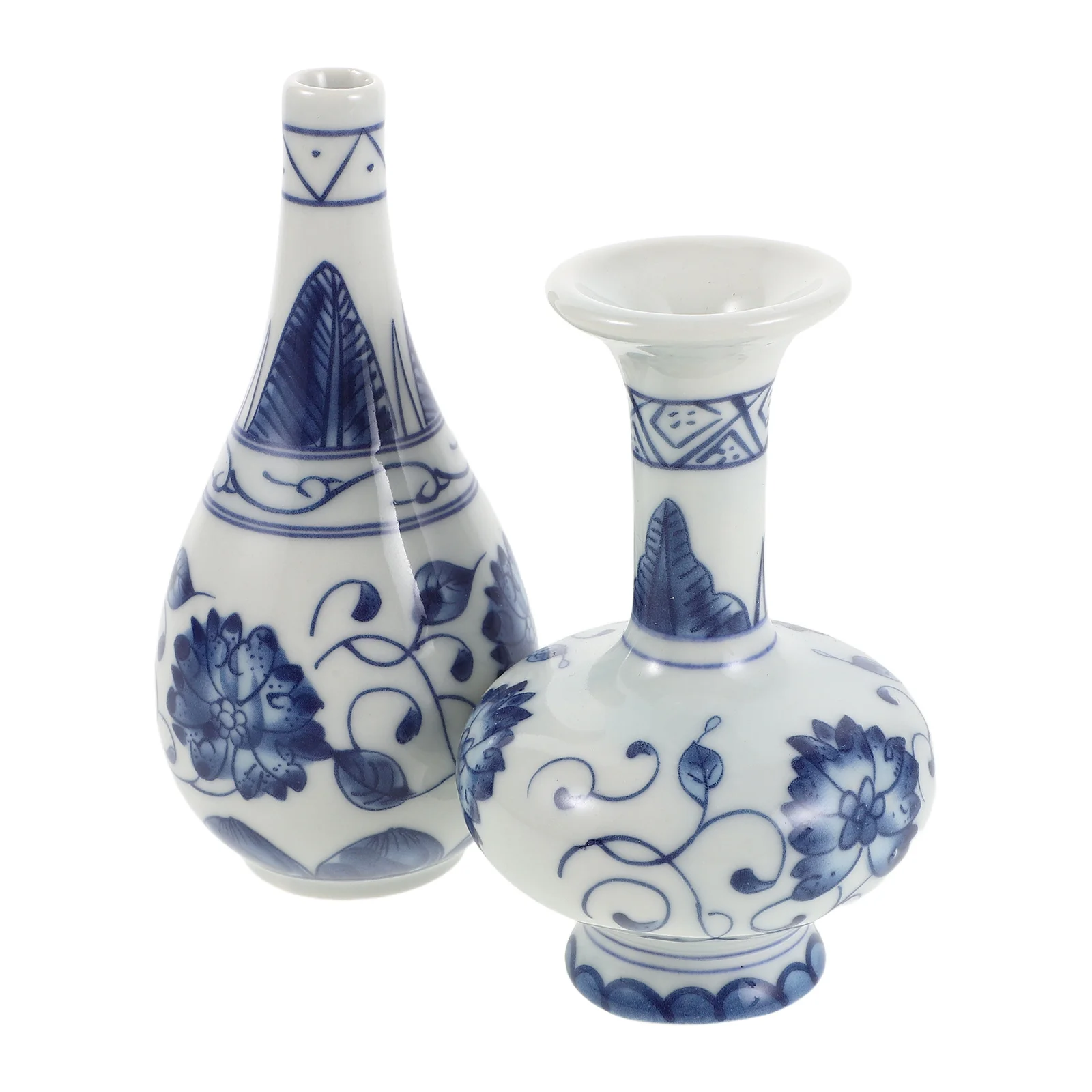 

2Pcs Blue White Porcelain Vase Traditional Chinese Ceramic Flower Holder Elegant Home Decor Floral Patterns Mini Artistic