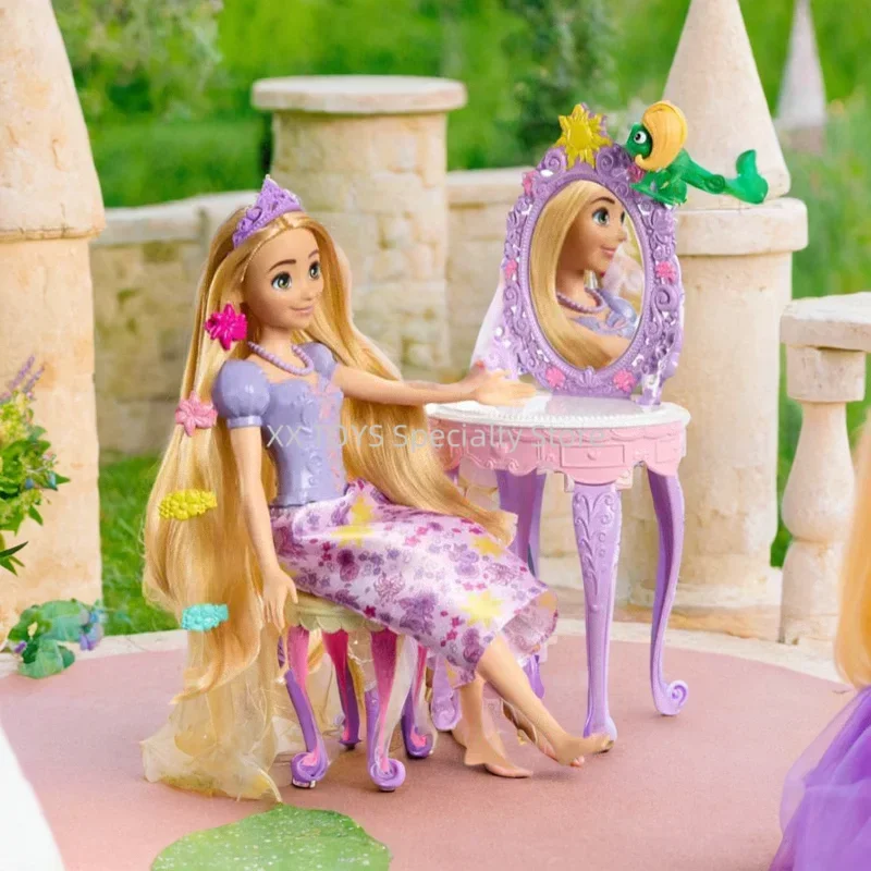 Disney Princess Rapunzel Puppen-Set, Schminktisch und 10, Zubehör für Mädchen, zum Anziehen, Pflege, Spiele, Spielhaus, Spielzeug, Geburtstagsgeschenke