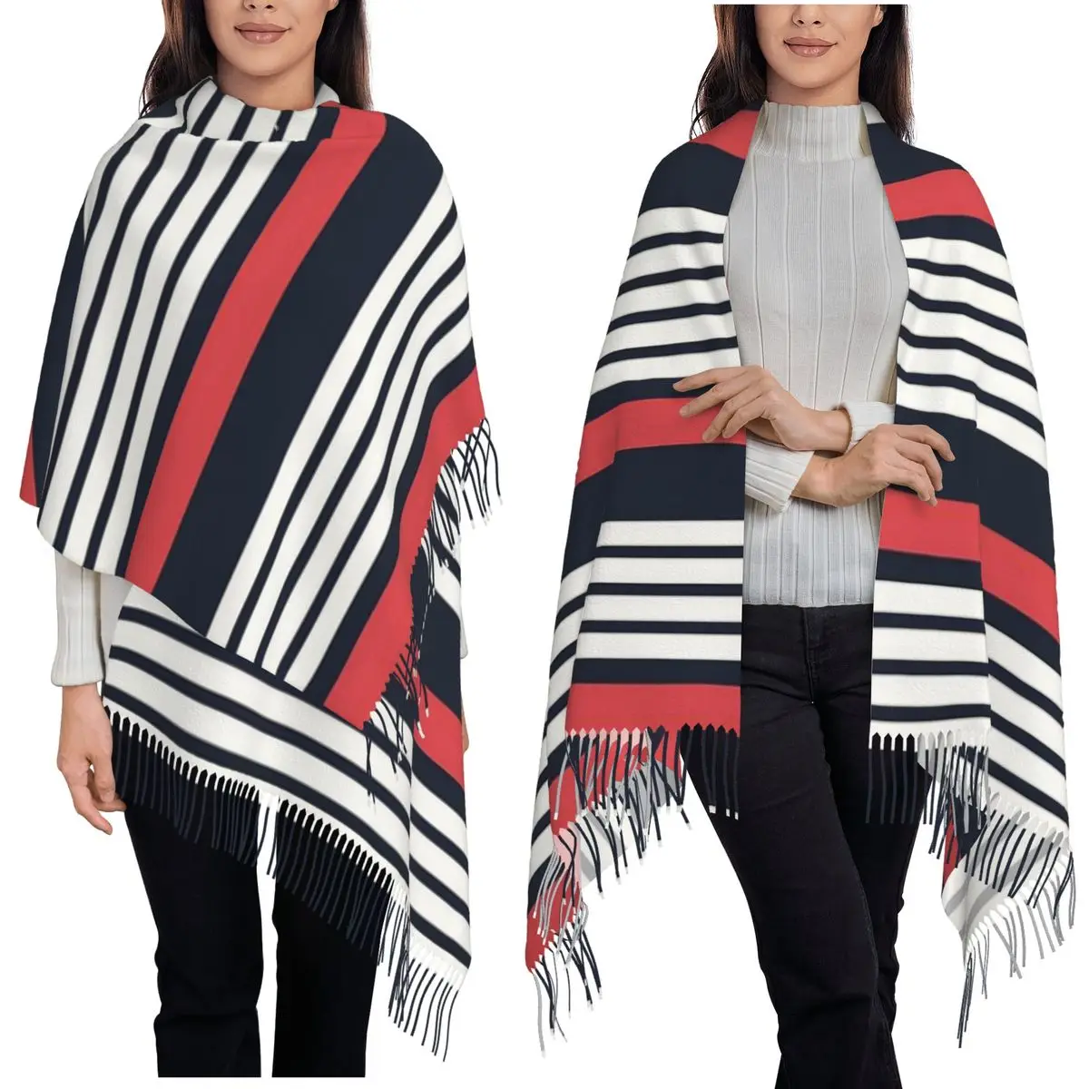 

Шарф с узором в вертикальную и горизонтальную полоску, шарфы с кисточками для женщин, мягкие шали и накидки, длинная осенне-зимняя шаль