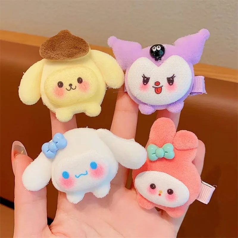 Plush Anime Sanrio Hairpins Cute Kuromi Pochacco Cinnamoroll Kawaii Side Hair Clips Barrettes Fashion Hair Accessories