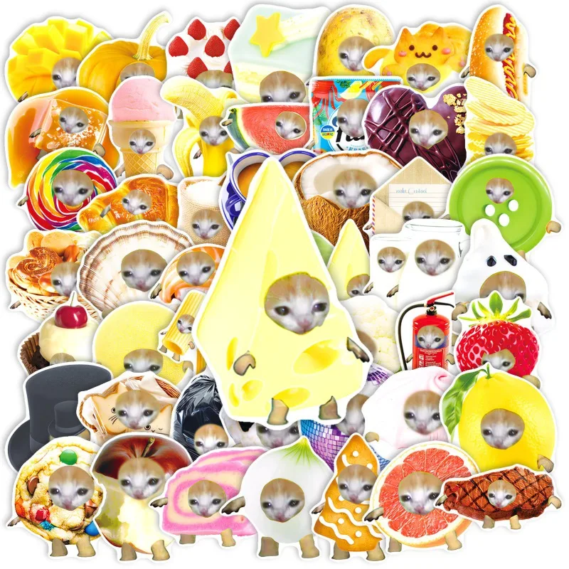 50pcs Cute Food Cat Stickers Cartoon Mini Cat Fruit Dessert Gourmet Handbook Stickers Ready Stock