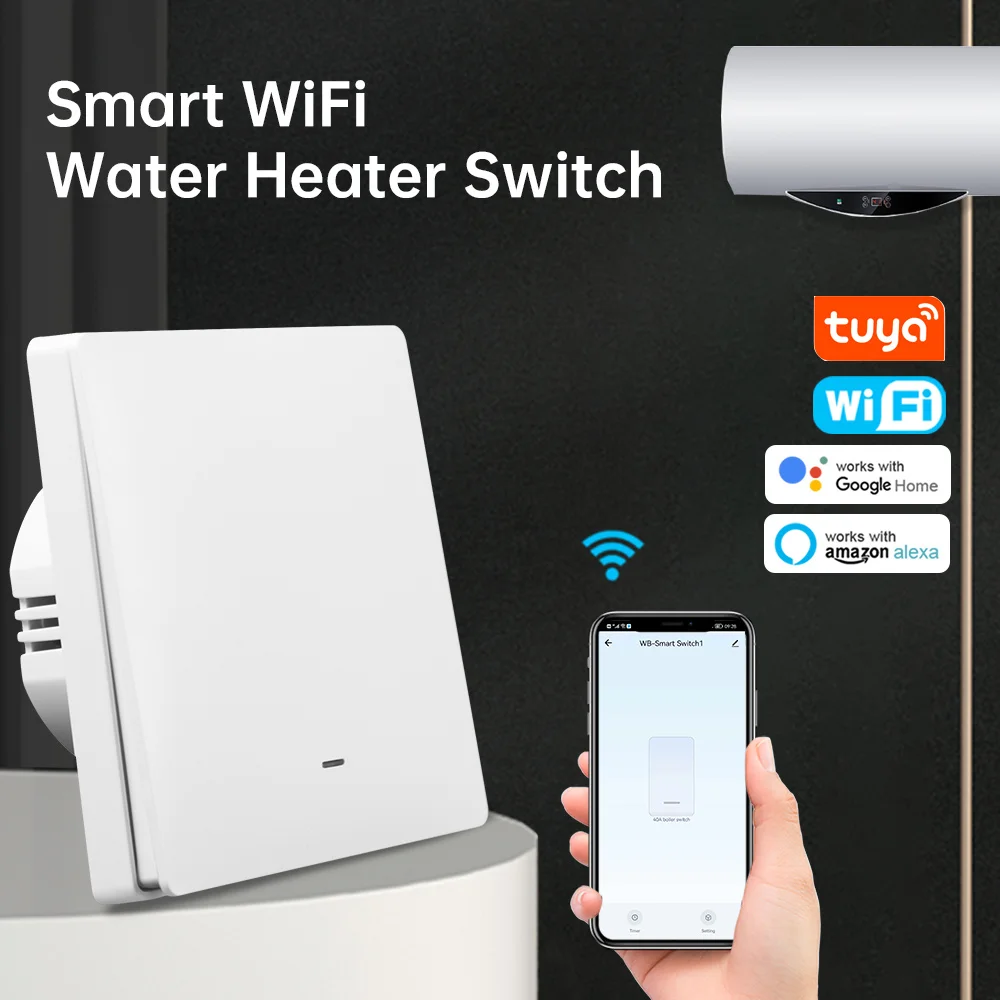 Tuya WiFi Smart Boiler Switch 40A 8800w Water Heater EU standard Switch With Power Monitor APP Remote For Alexa Google home