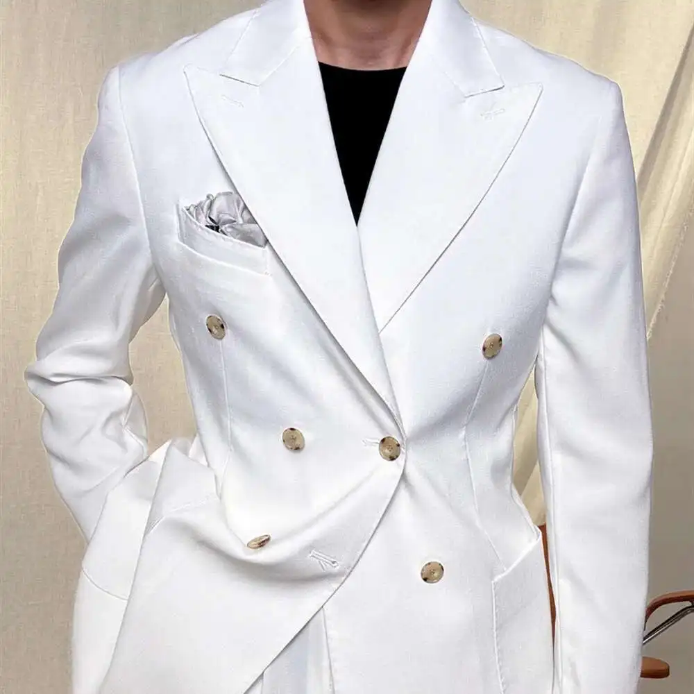 

2024 Autumn Italian Big Collar Gentleman Double Breasted Blue Casual Suit British Slim Suit Man Blazer Homme Prom Blazer For Men