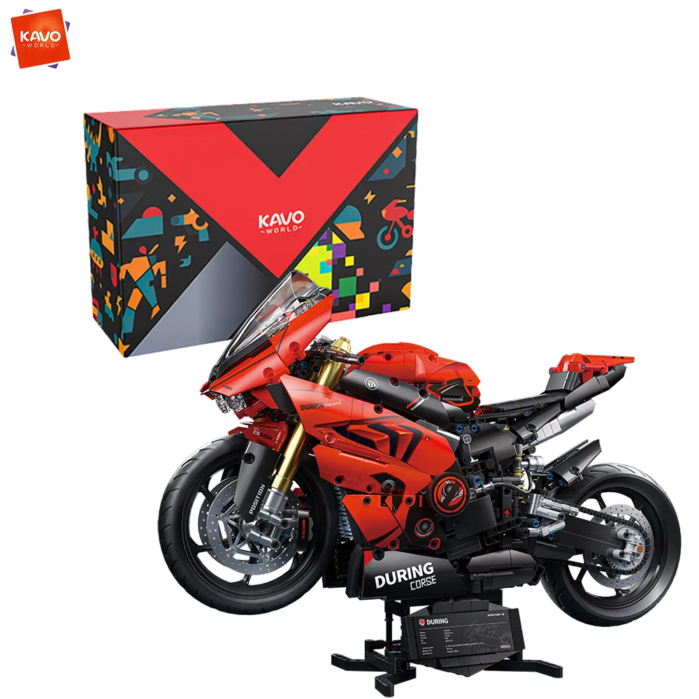 

KAVOWORLD 2024PCS Red Black Super Motorcycle Building Blocks Set 1:5 Highly Detailed Mechanical Motorbike Model for Motorcycle