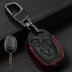 3 Button Leather Black Car Key Chain Ring Case Cover Shell Holder Protector For Ford Mondeo Fiesta Focus Puma Eco Sport Transit