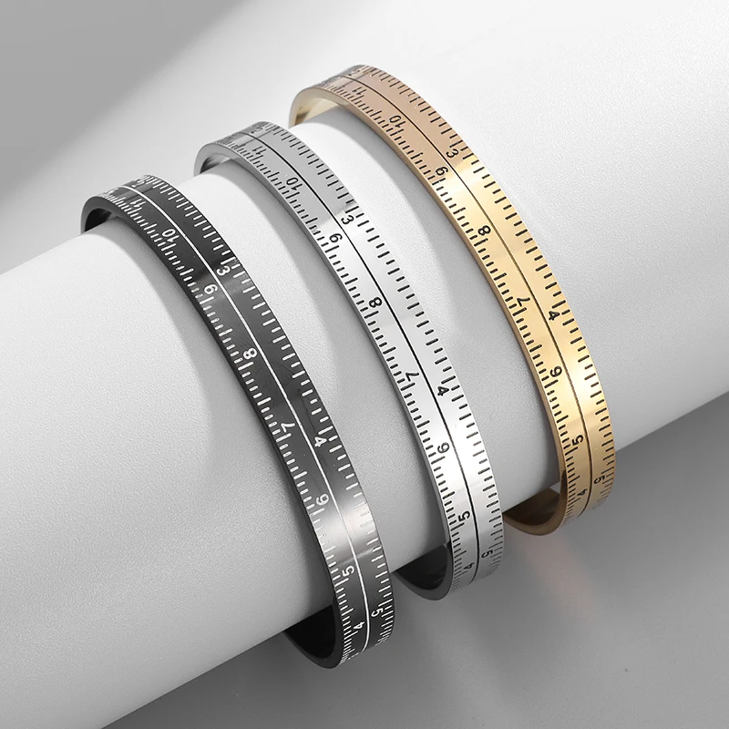 Stainless Steel Fashion Creative Ruler Bracelet Men's Cuff Bangles Women's Couple Pendant Jewelry Gift Accessories