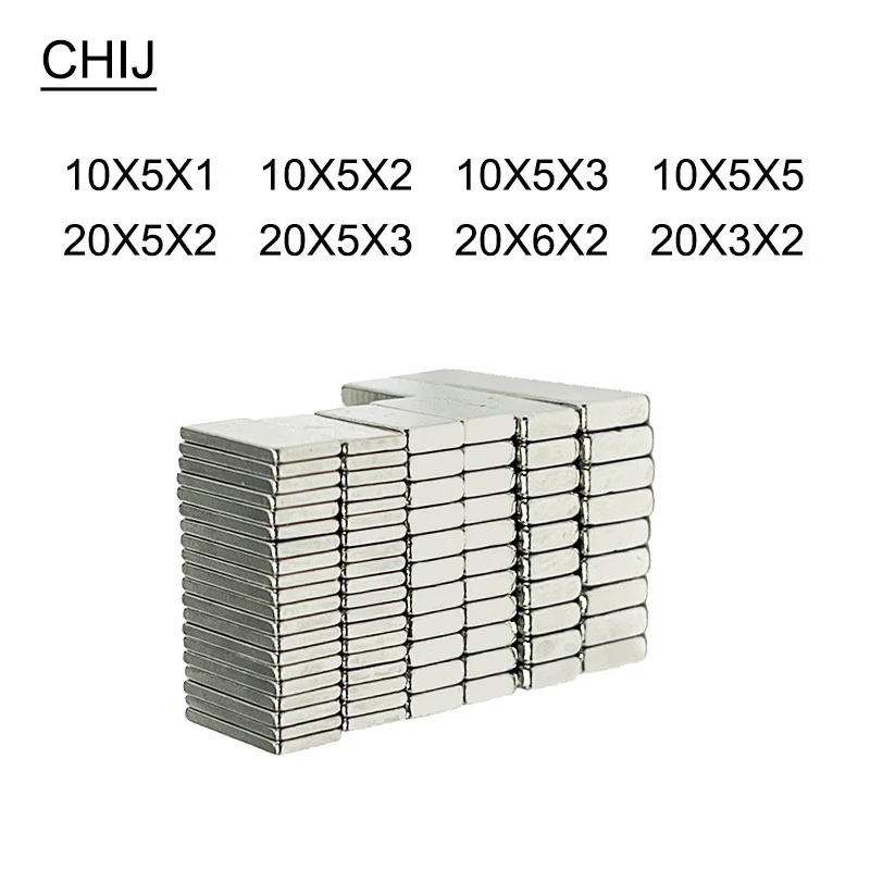 10/50/100PCS 10x5x1,10x5x2,10x5x5,20x5x2,20x5x3,20x6x2,20x3x2mm Block Neodymium Magnet N35 Strong Powerful Magnetic Square imans