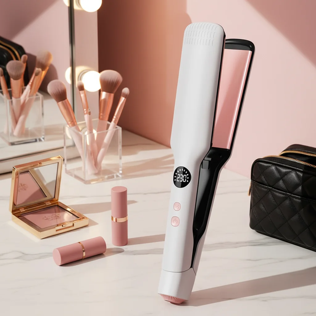 

Titanium Electric Hair Straightener Portable Flat Iron 2-in-1 Straight & Curl Fast Heating