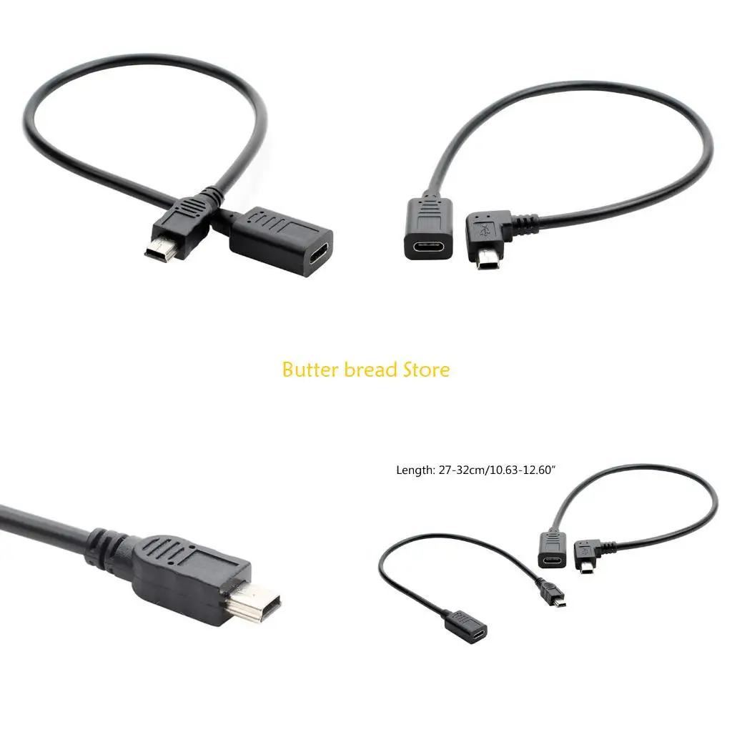 W89C Type C Female to Mini USB Male Adapter Cable Support & Data Sync Tablet Camera Charging Conversion