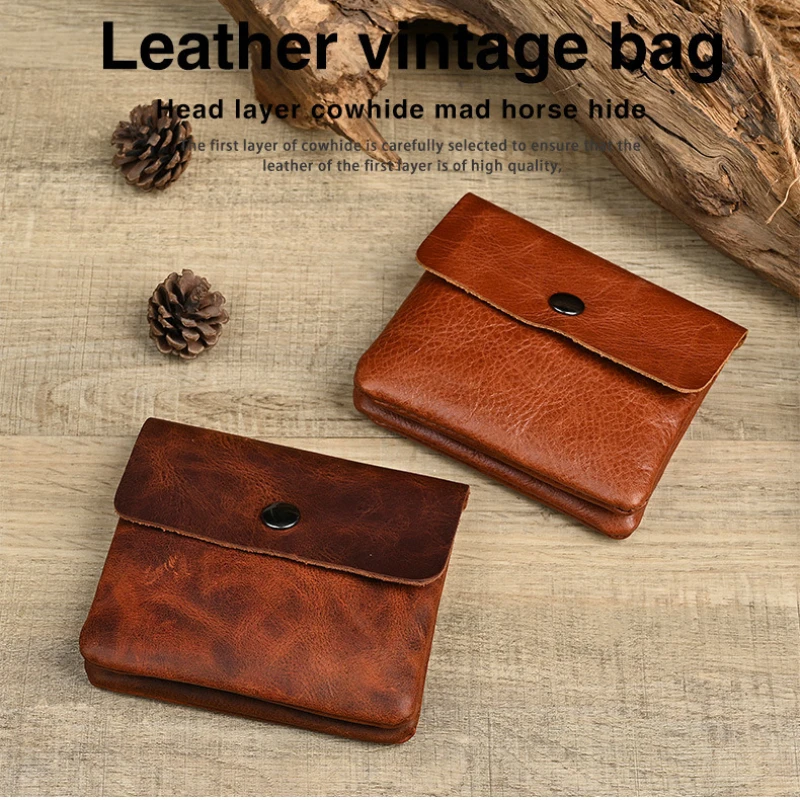 Monedero Retro de cuero genuino, cartera doble para hombre, Bolso pequeño para hombre y mujer, monedero Universal con tres pliegues, tarjetero