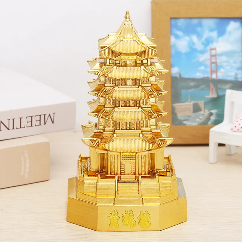 Metal Huanghe Tower CHINA Ancient Building Retro Yellow Crane Tower Model Tourist Souvenir Home Room Desk Decor Accessories Gift