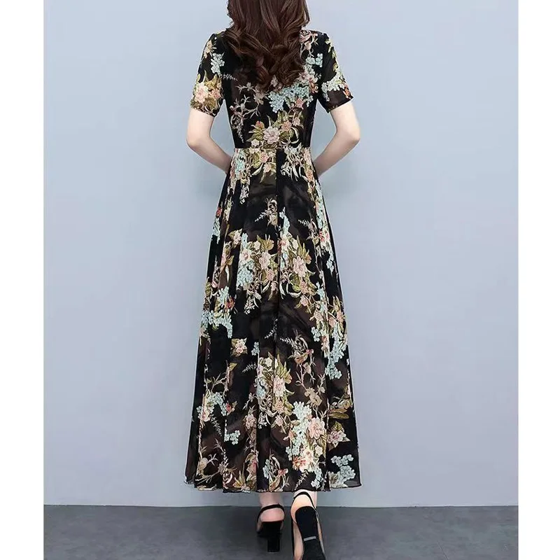 2023 New Summer Fashion Trend Commuting V-neck Exquisite Print Slim Fit Covering Belly Casual Holiday Elegant Long Dress