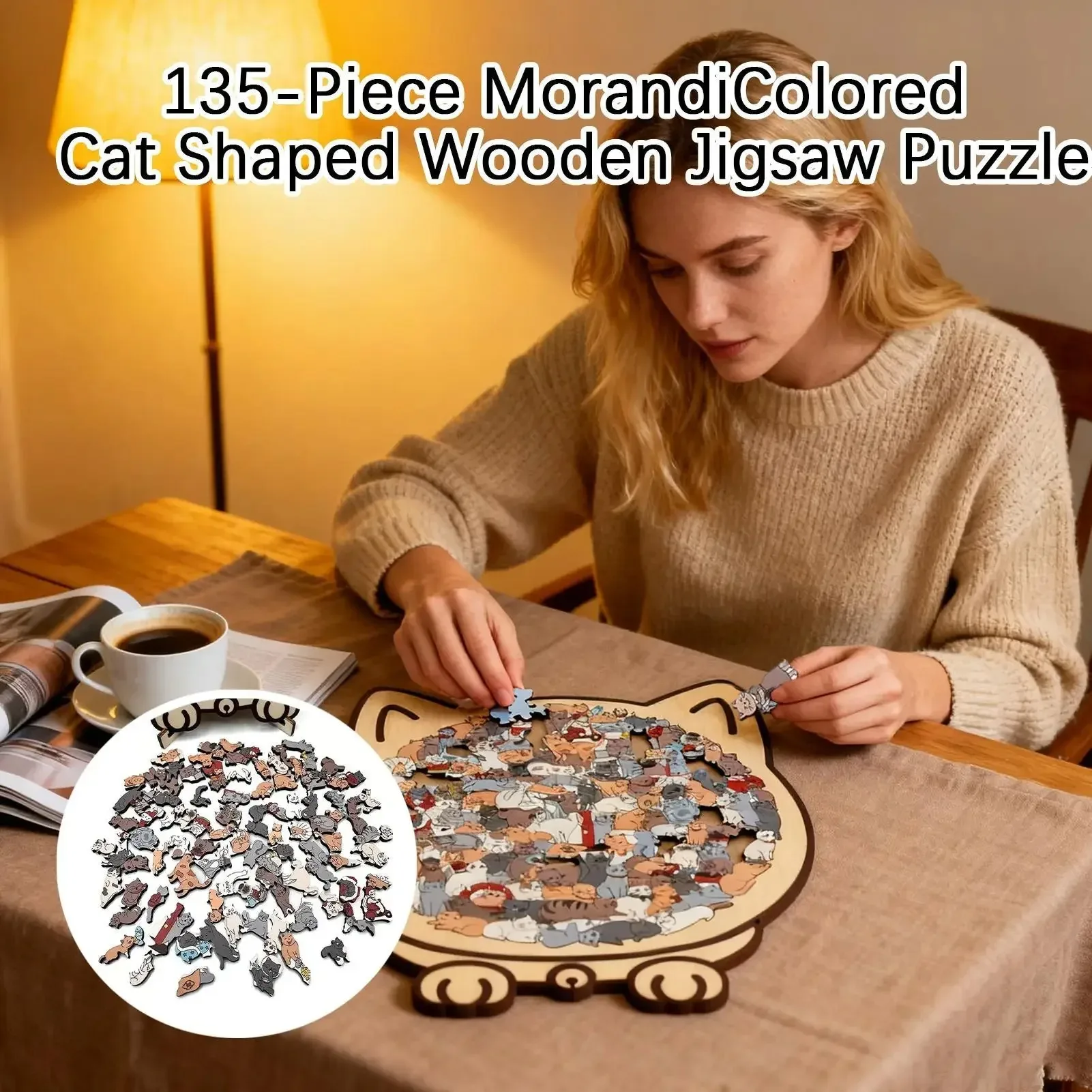 135-piece Morandi-colored Cat-shaped Puzzle with Cat Silhouette Frame Macaron Color Cut Cat Pieces Cat Puzzle Ornaments