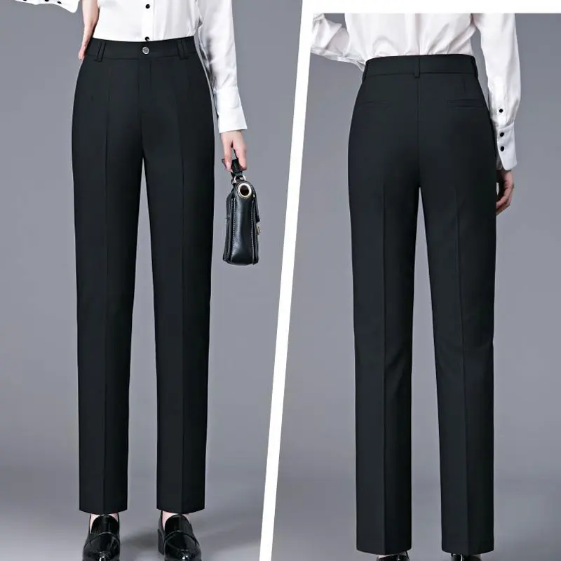 Formal Elegant Suit Pants Women Casual High Wasit Office Straight Pantalones Classic Trousers Ol Slim Spodnie Korean Broek New