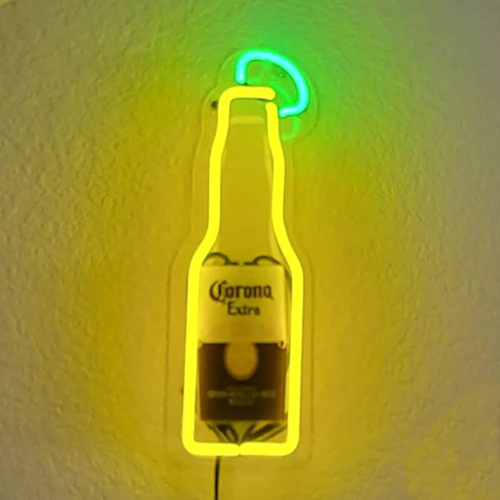 corona extra garrafa neon beer sign custom handmade tubo de vidro real store bar anuncie room decor display backing impresso x 14 01