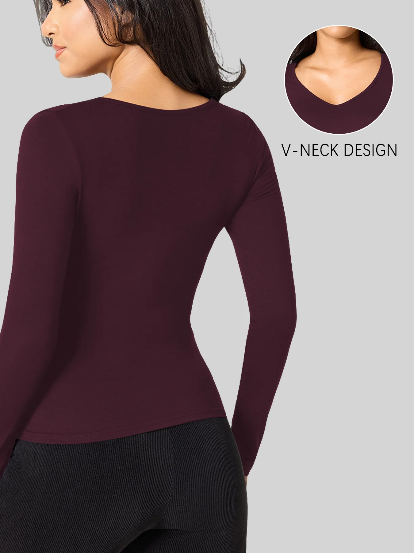 Women's Long Sleeve T-Shirt. Super Soft Workout Running Yoga Athletic V-Neck Tee image 2