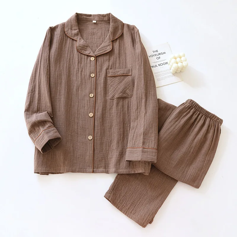 2026 Neues Frühlings-Pyjama-Set für Paare, 100% Baumwolle, Langarm, Lange Hose, Zweiteiliges Set für Herren und Damen, Heimtextilien – Detail 6
