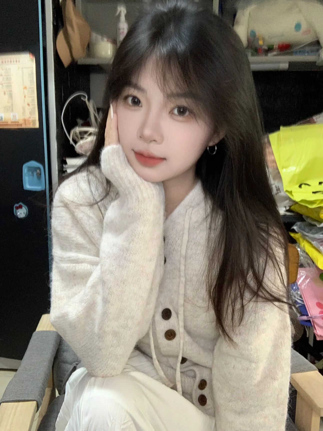 

Korean Sle Thiened Hooded Knit Cardigan Women's Autumn Winter Loose Lazy Sle Soft Cozy Sweater Outerwear Top