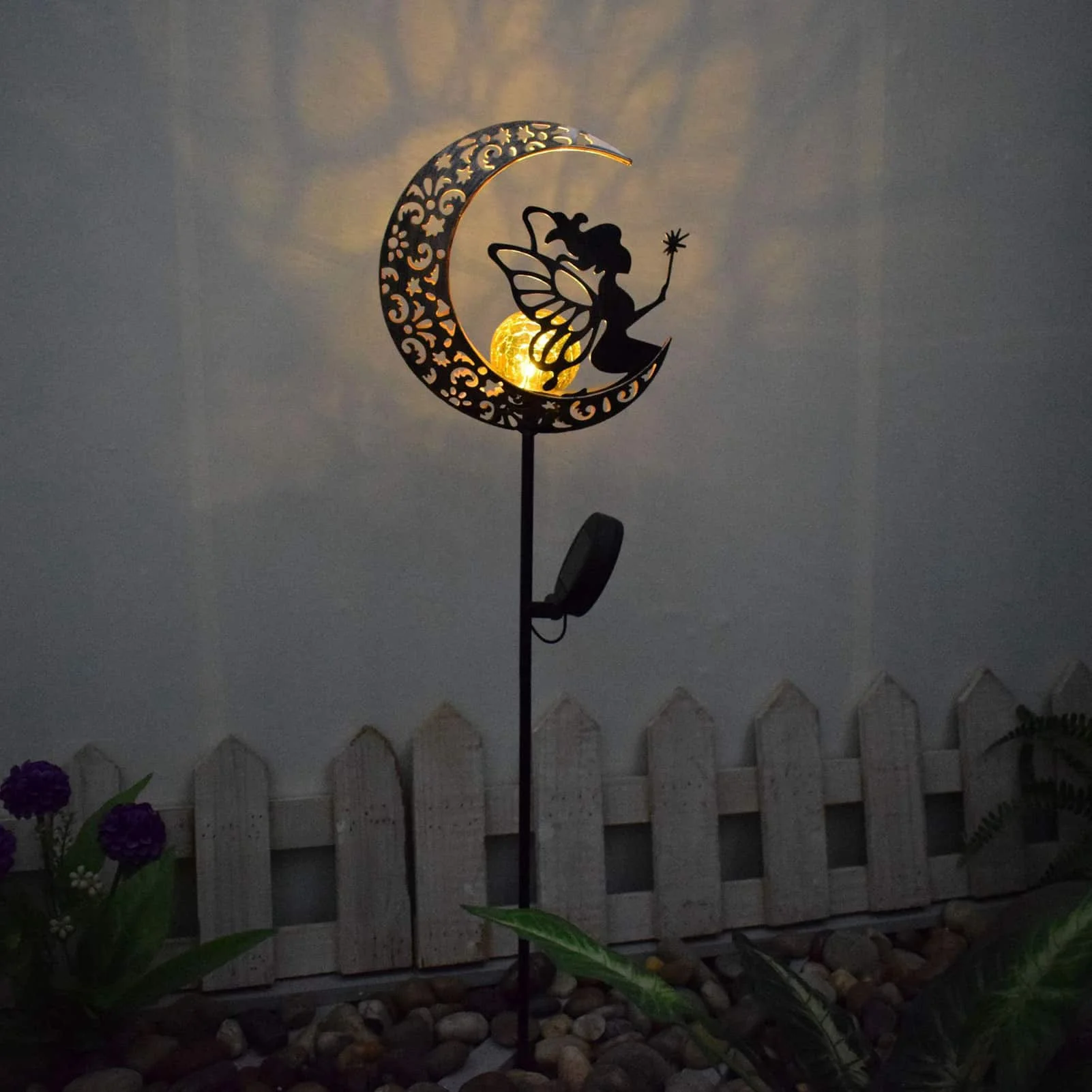 Moon Shaped Solar Light Stakes Decorative Fairy Figurine Solar Lamp Stakes For Garden Yard Outdoor LED Lighting Lamp Ornaments