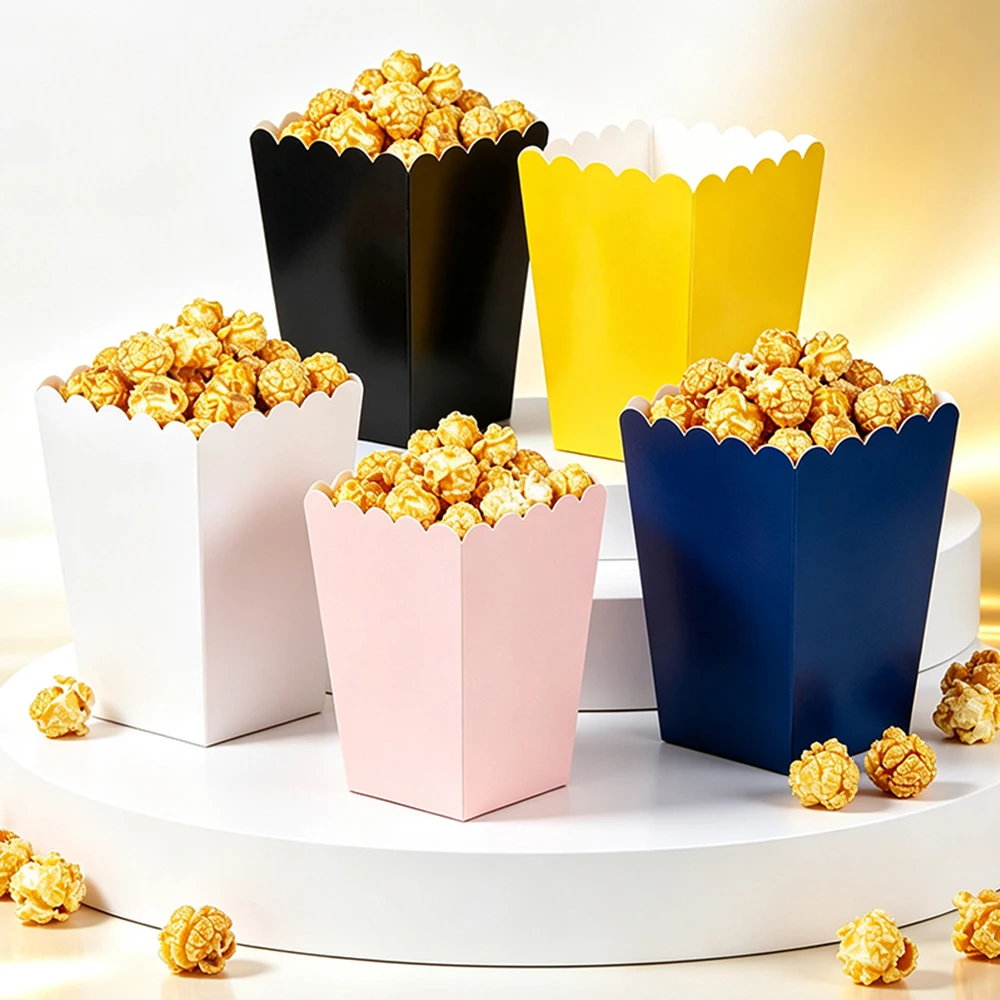 Disposable Popcorn Boxes with Scalloped Edge Snack Holders for Movie Night Birthday & Graduation Party French Fry Containers