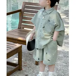 Boys Summer Clothing Set New Handsome Little Boys Summer Thin Fashionable Children's Shirt Set of Two Short Sleeves