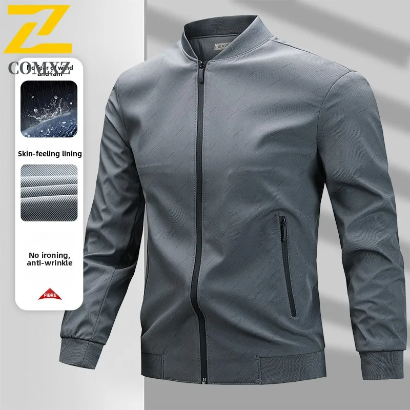 2025 Autumn Brand Men's Jacket Business Casual Stand Collar Waterproof Coat Fashion Clothing Men's Baseball Collar Windproof Top