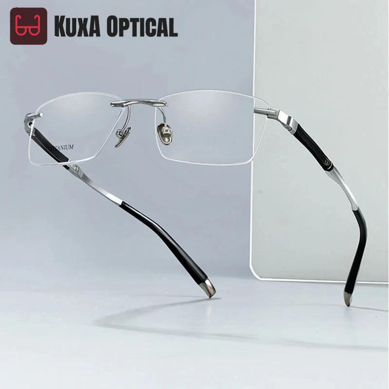 

KIZN Designer Pure Titanium Men Rimless Eyewear Ultra Light Frame Glasses Gentlemen Top Quality Optical Prescription Spectacles