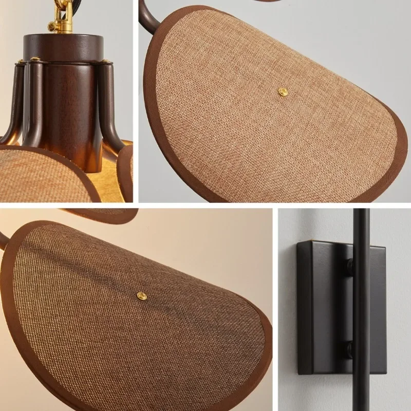 SANDYHA Ancient Linen Fabric Wall Lamp Retro Wall Decorative Light for Living Room Hallway LED Lighting Fixture Home Decoration