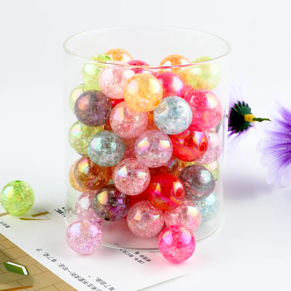 

20/40Pcs 20MM AB Transparent Crackle Beads Round Acrylic Ball Shiny Loose Spacer Beads For Jewelry Making DIY Beadable Accessori