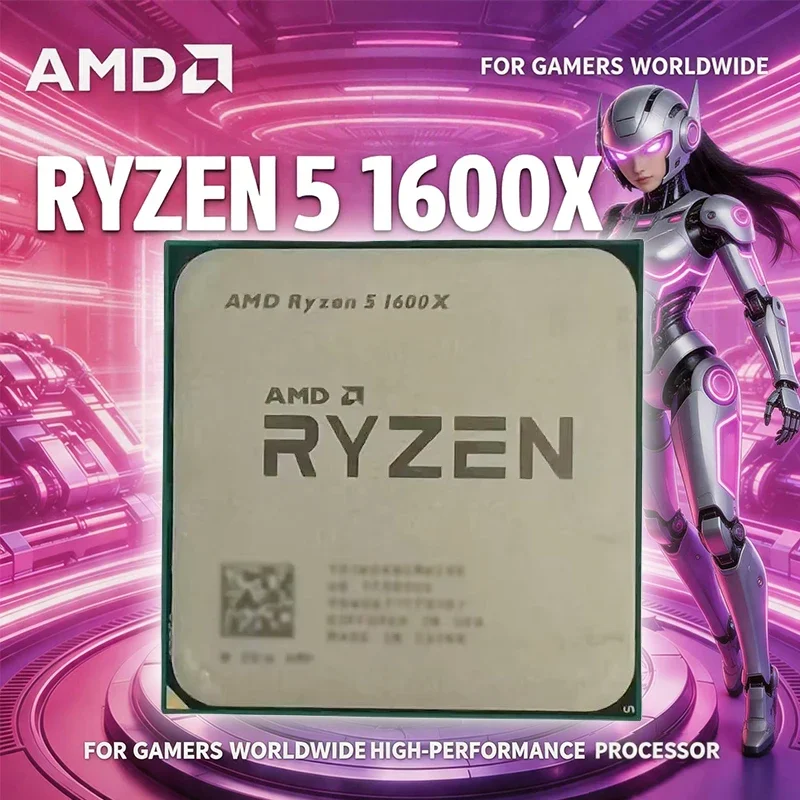 CPU AMD Ryzen 5 1600X de 3.6 GHz, Seis Núcleos y Doce Subprocesos, AMD Ryzen 5 R5 1600X 95W L3=16M YD160XBCM6IAE, Socket AM4, CPU Suelta