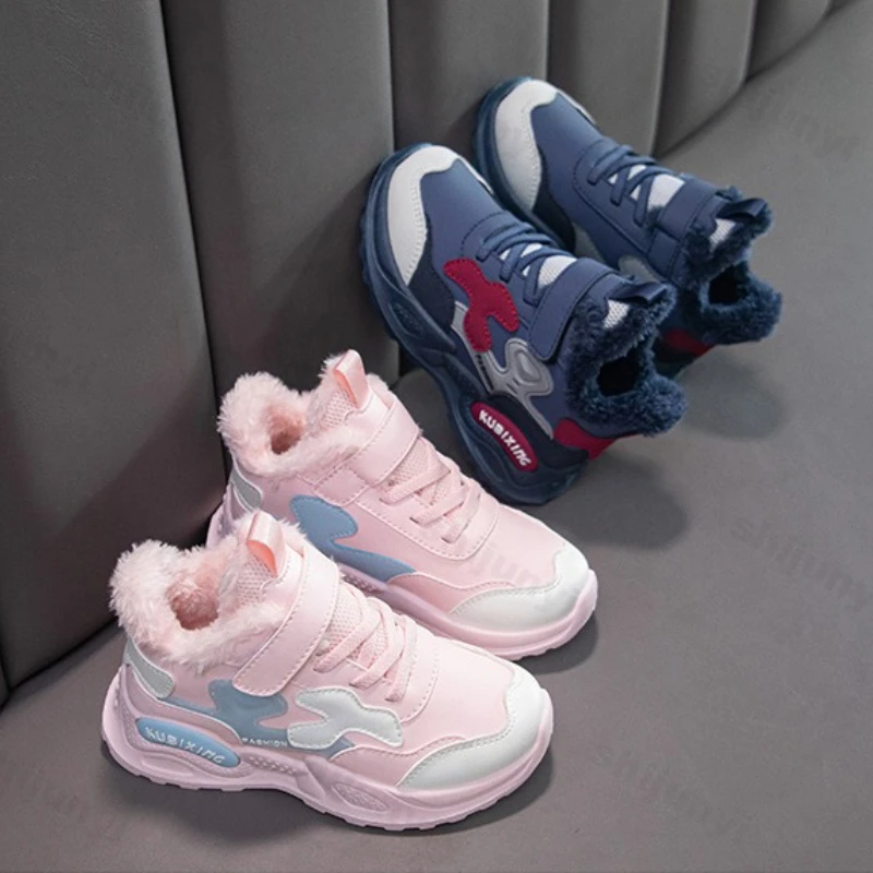 

Хлопковая обувь для девочек, новые зимние плюшевые утепленные нескользящие детские кроссовки, легкие удобные кроссовки для бега на мягкой подошве для мальчиков