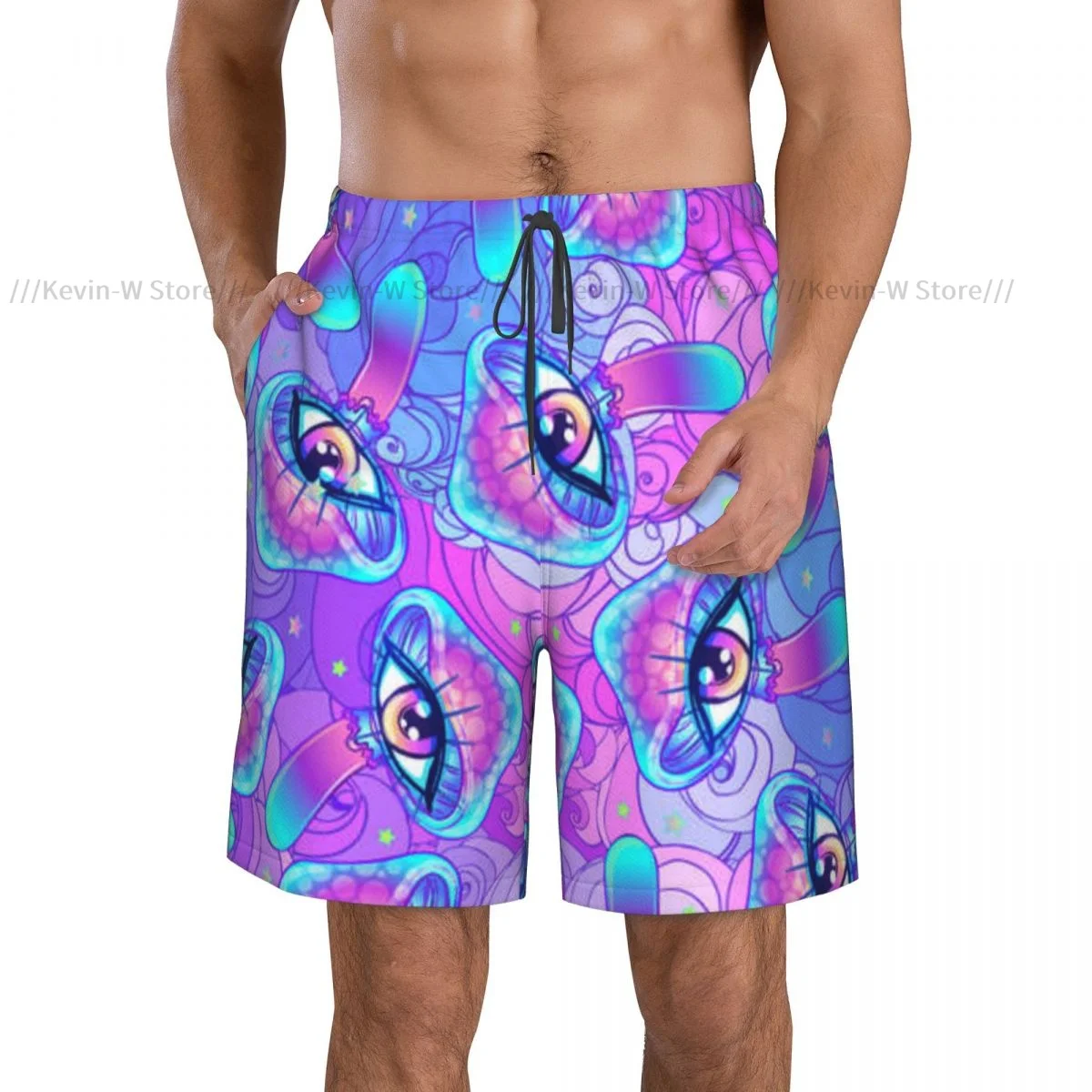 2022 Summer Men's Swimwear Shorts Magic Mushrooms Psychedelic Print Beachwear Swim Trunks Men Swimsuit