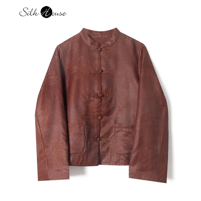 

Women's Winter Warm Clothing Red Plum Blossom New Chinese Stand Collar Natural Mulberry Silk Red Cloud Yarn Cotton Coat Jacket