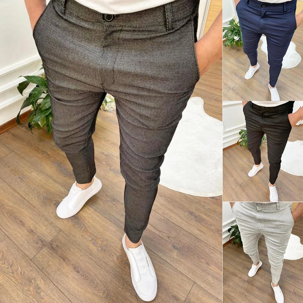 Pantalones elásticos informales para hombre, pantalones cortos ajustados de Color sólido para negocios, formales, versátiles para entrevista, uso