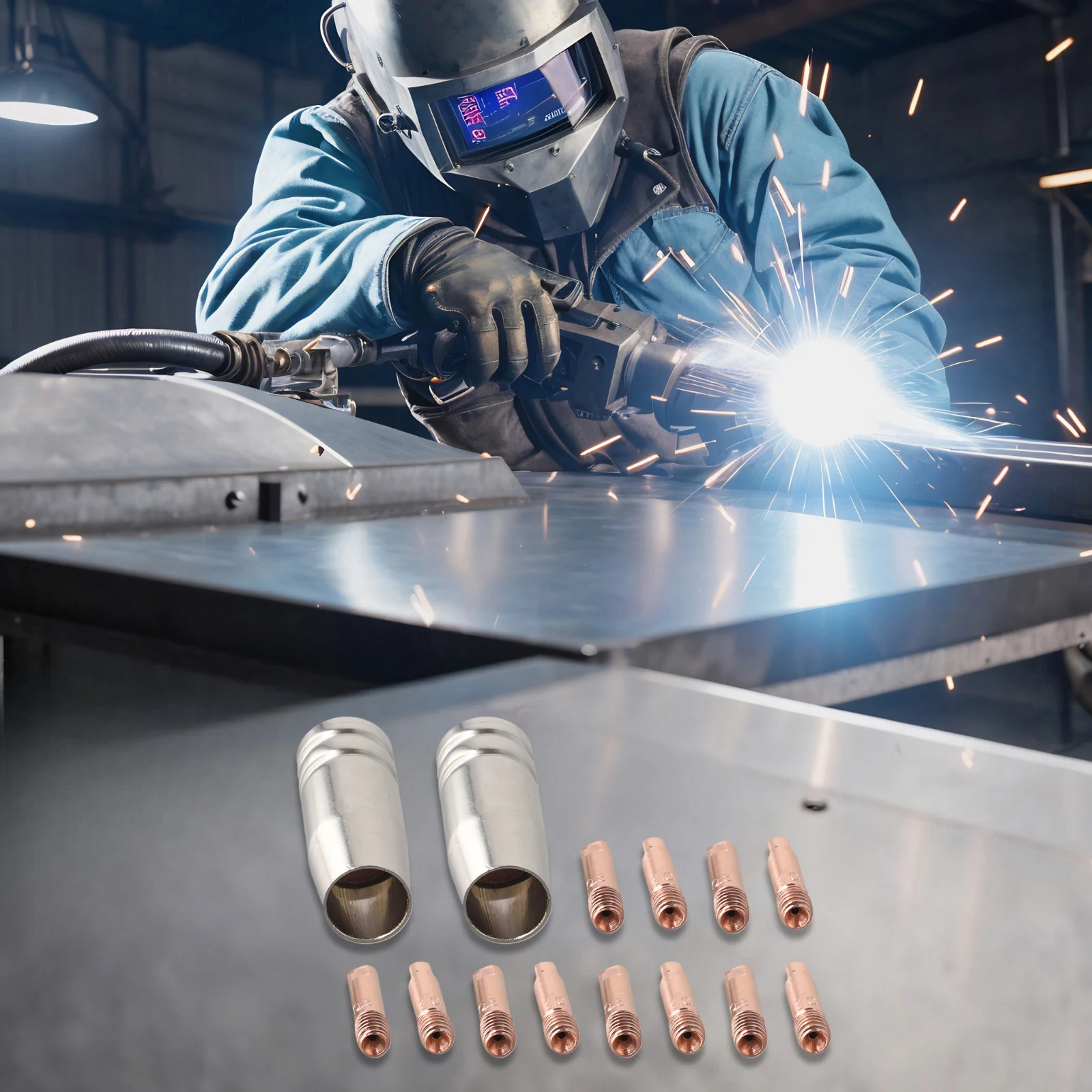 Comprehensive 14PCS For MIG Welding Tips Set Featuring Copper Contact Tips and Gas Nozzles for Efficient Welding