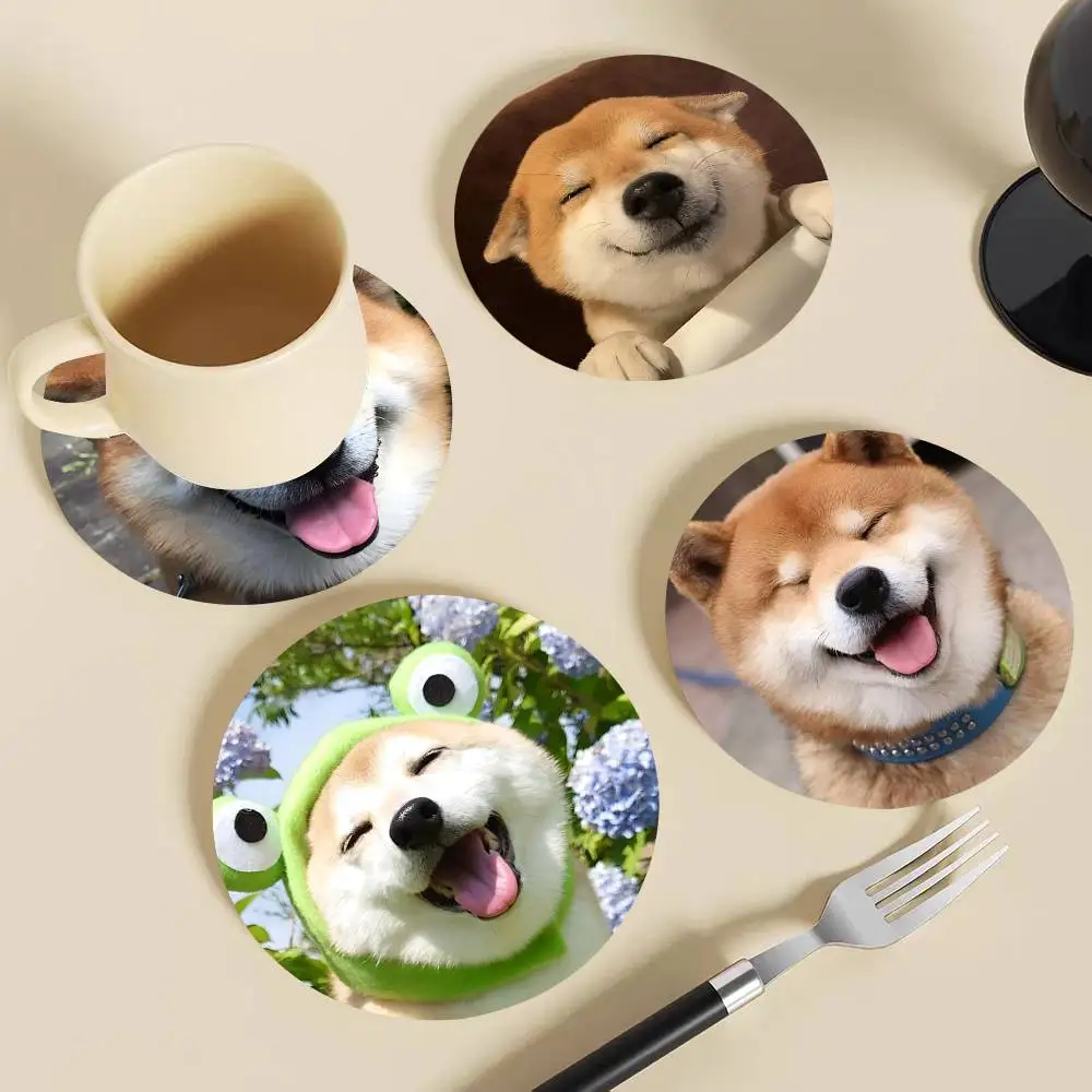Cute Dog Round Wooden Coasters Suitable For Restaurants And Coffee Home Gift Choice Holidays